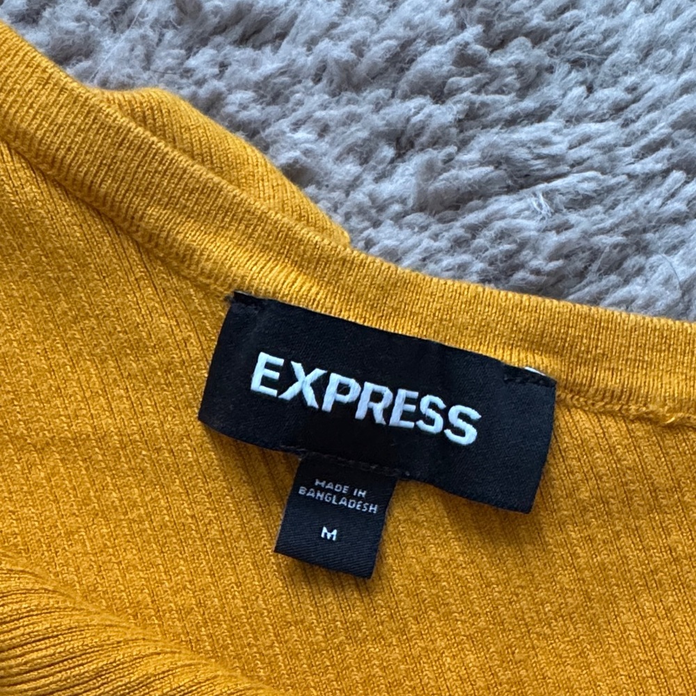 Express Women's Mustard One-Shoulder Ruffle Knit crop Top - Picture 2 of 3